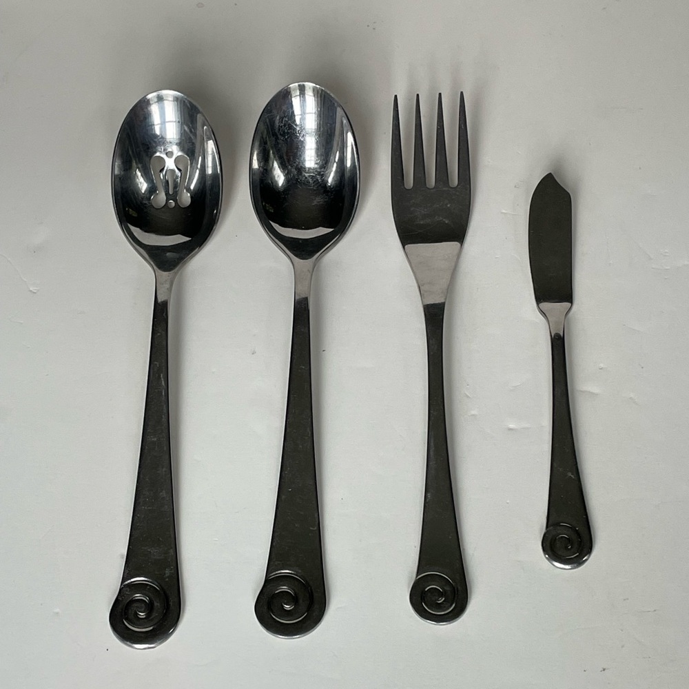 Robert Welch AMMONITE Bright Hostess Serving Set 4 Pieces Stainless Spoons Fork